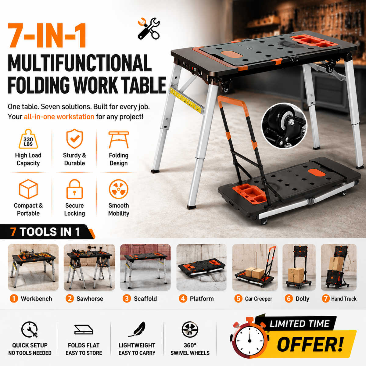 Direct-to-Consumer Savings💰7-in-1 Multifunctional Garage Folding Portable Workbench