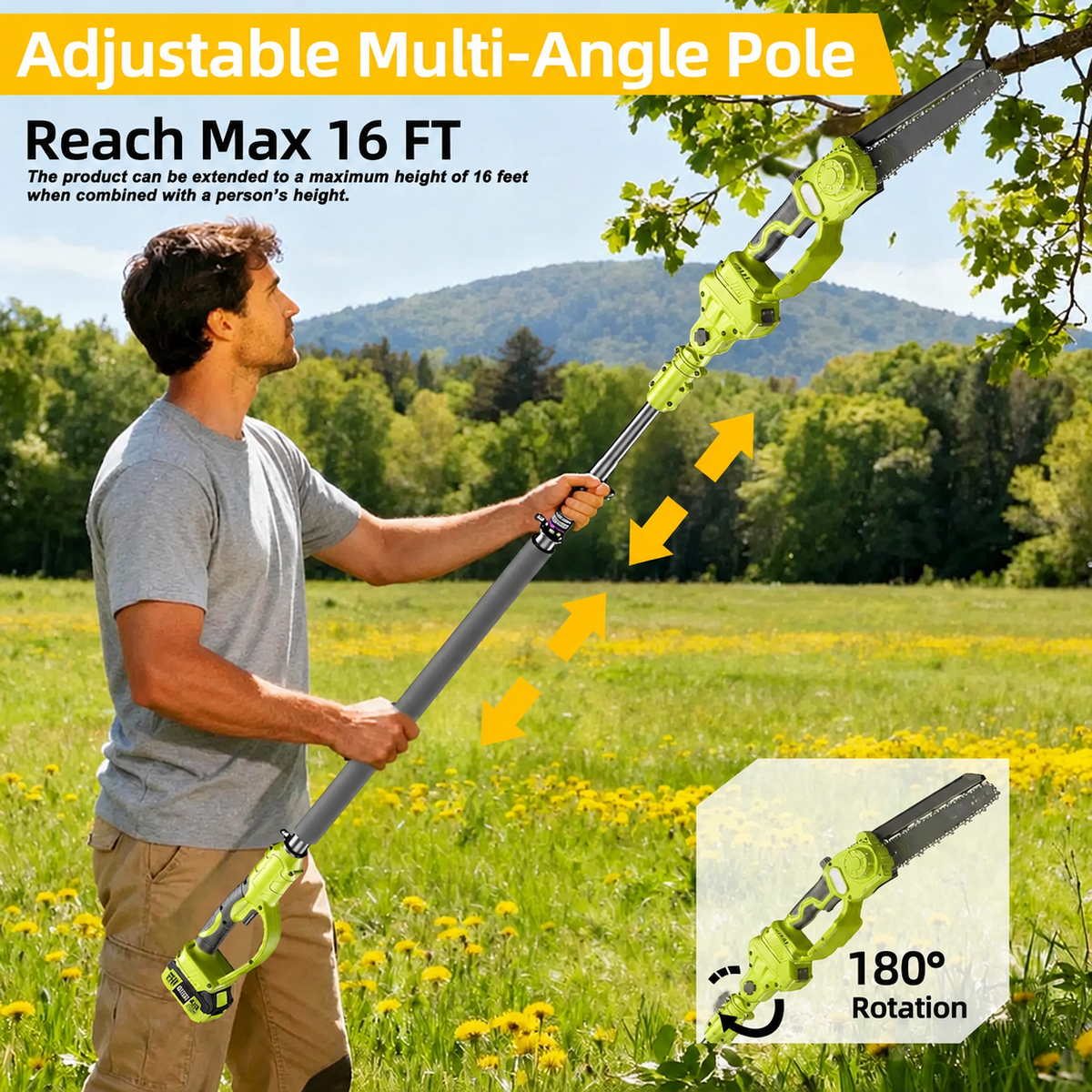🔥Summer Sale🌳2-in-1 Mini Chainsaw – Cordless Electric Pruning Saw with Telescopic Pole & 21V Batteries