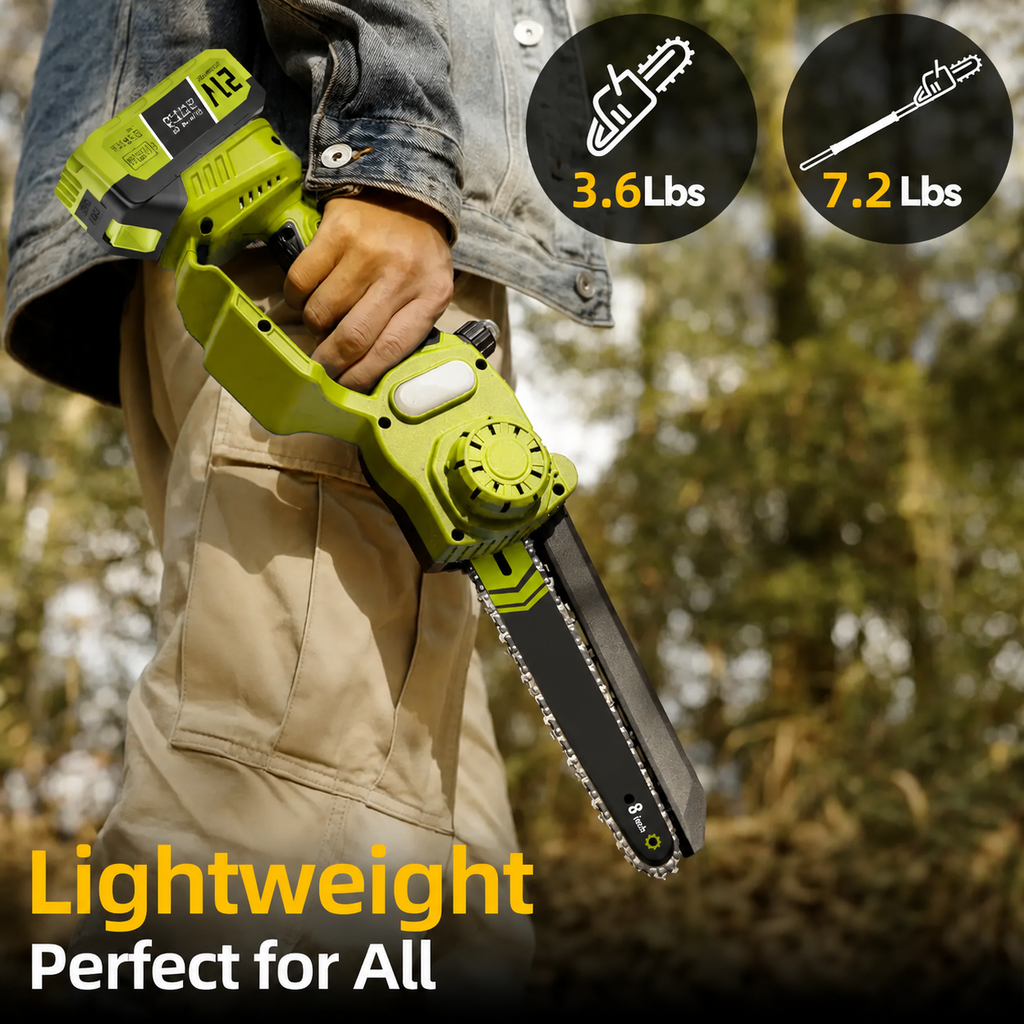 🔥Summer Sale🌳2-in-1 Mini Chainsaw – Cordless Electric Pruning Saw with Telescopic Pole & 21V Batteries