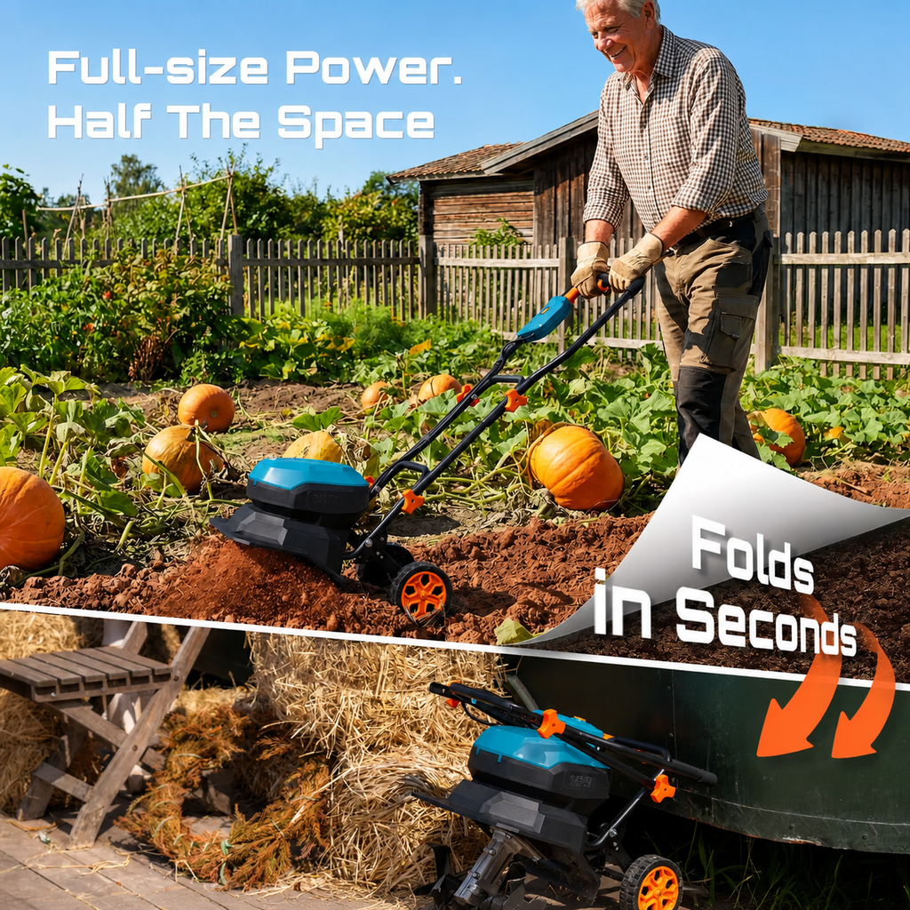 SUMMER SALE-40V Cordless Electric Tiller Cultivator,600 RPM Rototiller, 2x 5000mAh Batteries,18" Depth 12" Width