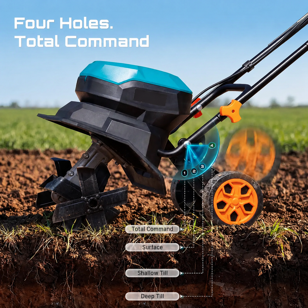 SUMMER SALE-40V Cordless Electric Tiller Cultivator,600 RPM Rototiller, 2x 5000mAh Batteries,18" Depth 12" Width