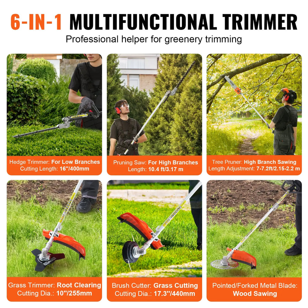🔥Summer Sale-6-in-1 Gas Hedge Trimmer Garden Tool,52CC Gas Pole Hedge Trimmer