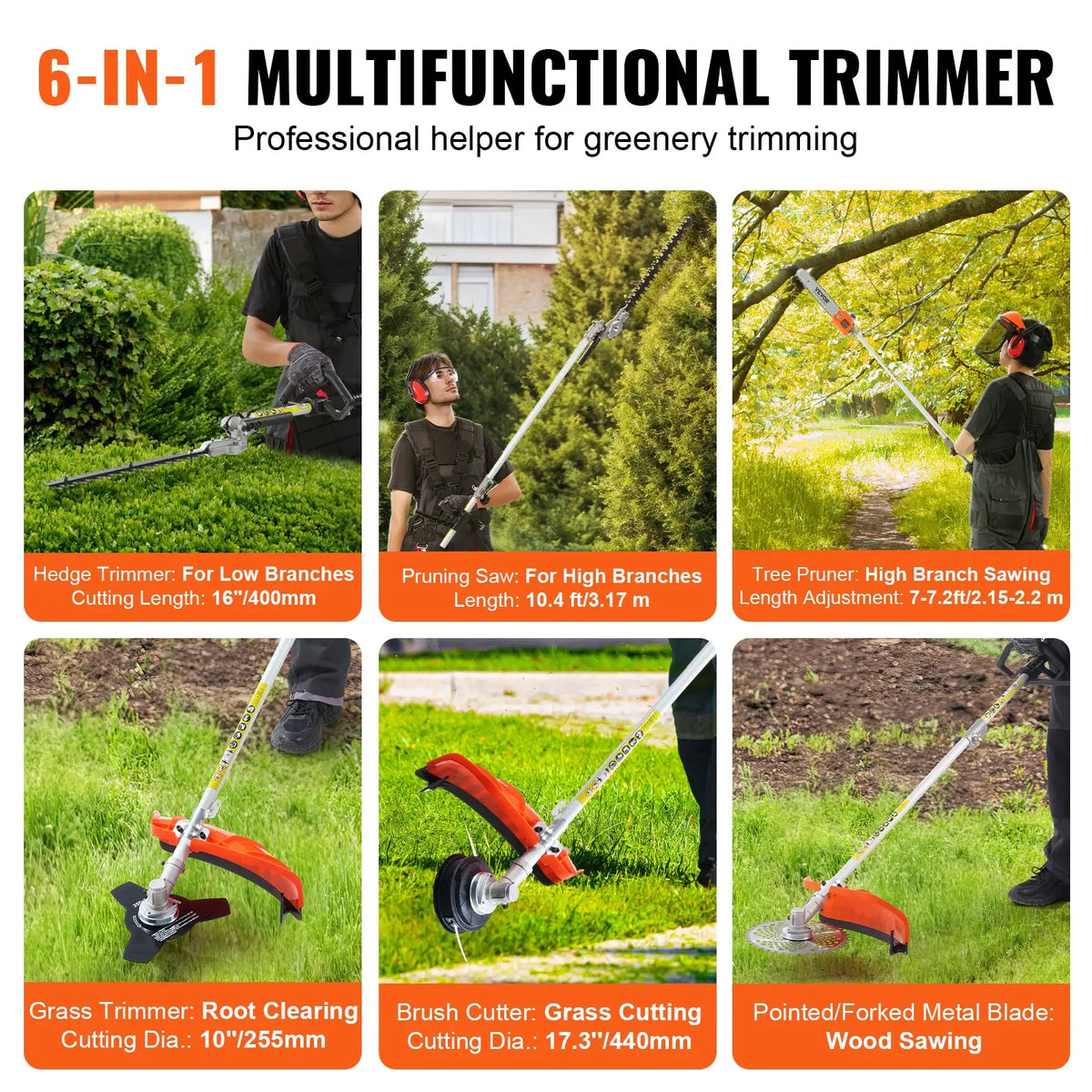 🔥Summer Sale-6-in-1 Gas Hedge Trimmer Garden Tool,52CC Gas Pole Hedge Trimmer