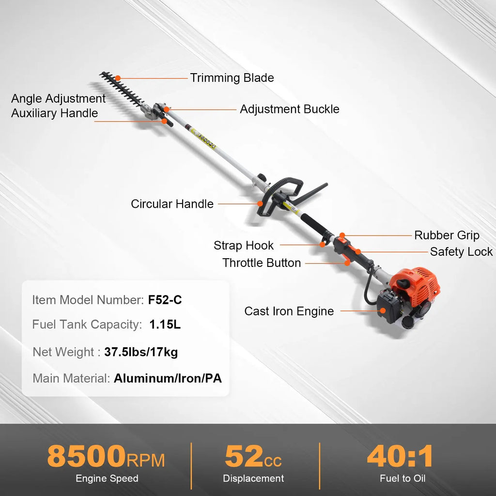 🔥Summer Sale-6-in-1 Gas Hedge Trimmer Garden Tool,52CC Gas Pole Hedge Trimmer