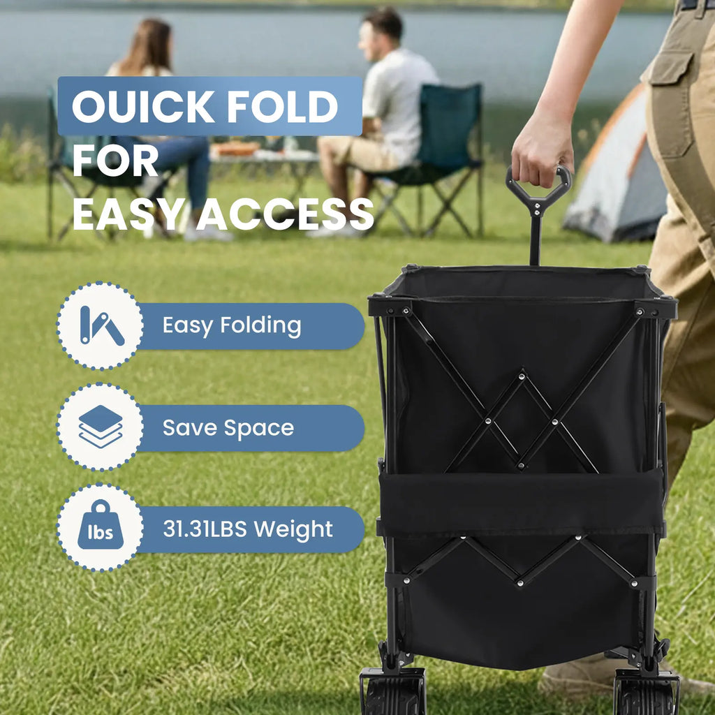 🎁Summer Sale-440lbs Heavy Duty Collapsible Utility Wagon,All-Terrain Folding Outdoor Wagon🛒