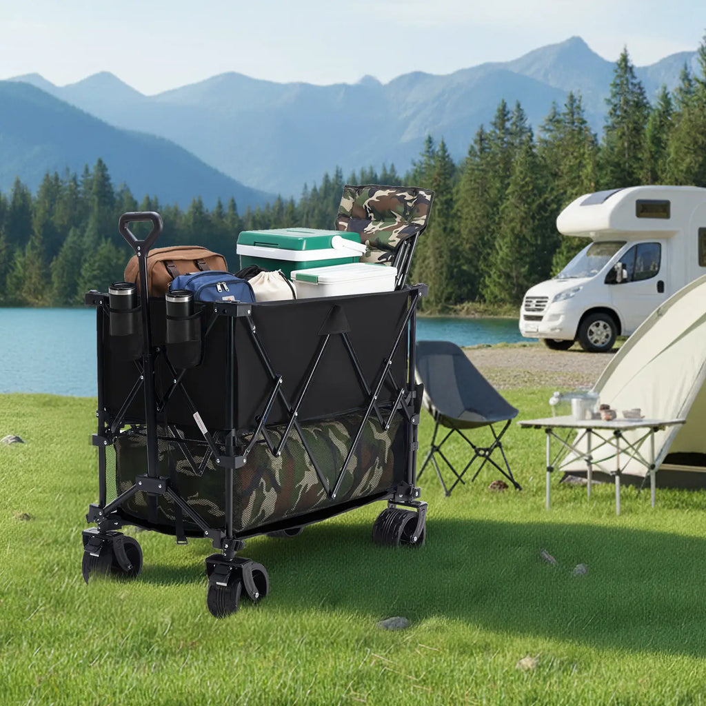 🎁Summer Sale-440lbs Heavy Duty Collapsible Utility Wagon,All-Terrain Folding Outdoor Wagon🛒