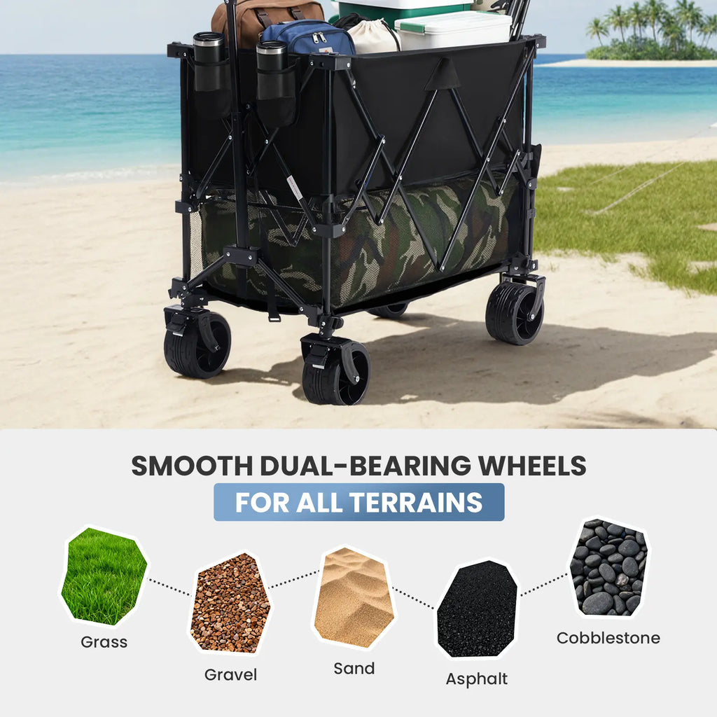 🎁Summer Sale-440lbs Heavy Duty Collapsible Utility Wagon,All-Terrain Folding Outdoor Wagon🛒