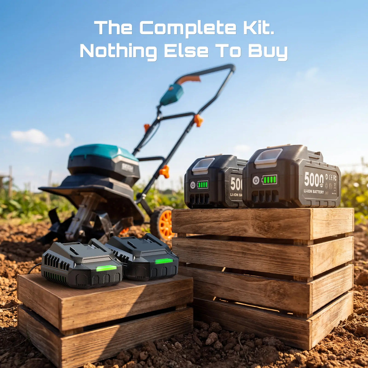 SUMMER SALE-40V Cordless Electric Tiller Cultivator,600 RPM Rototiller, 2x 5000mAh Batteries,18" Depth 12" Width
