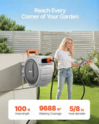 [🔥SUMMER SALE💯] 100ft Wall Mounted Retractable Hose Reel 180° Swivel Slow Rewind 9-Pattern Nozzle