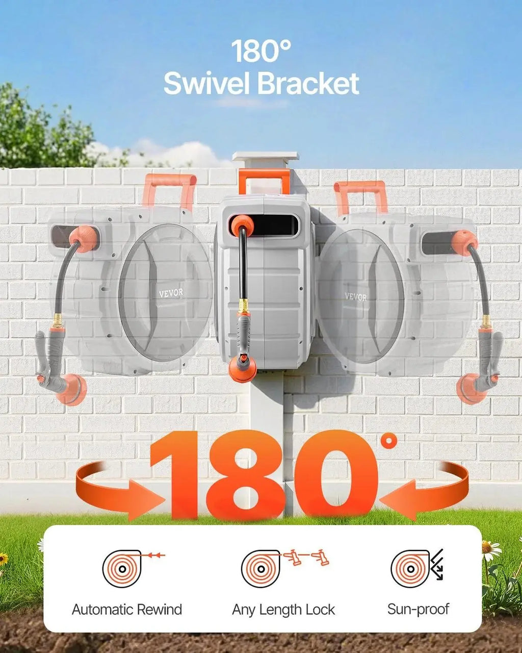 [🔥SUMMER SALE💯] 100ft Wall Mounted Retractable Hose Reel 180° Swivel Slow Rewind 9-Pattern Nozzle