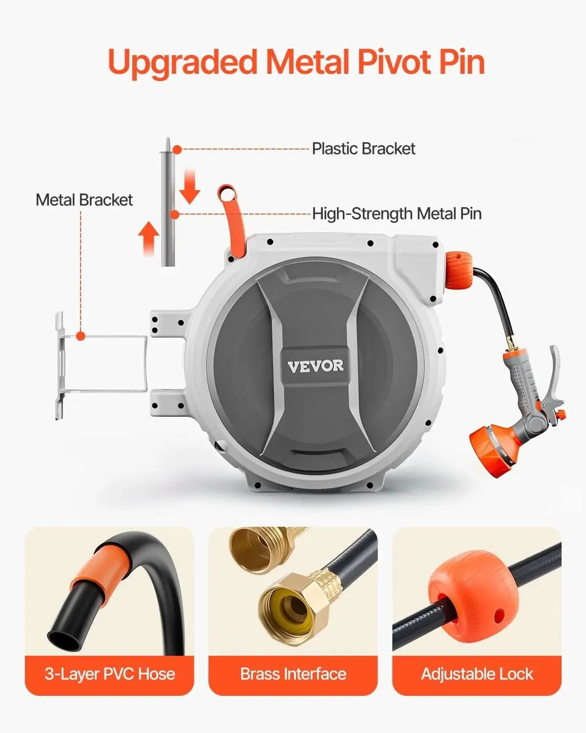 [🔥SUMMER SALE💯] 100ft Wall Mounted Retractable Hose Reel 180° Swivel Slow Rewind 9-Pattern Nozzle