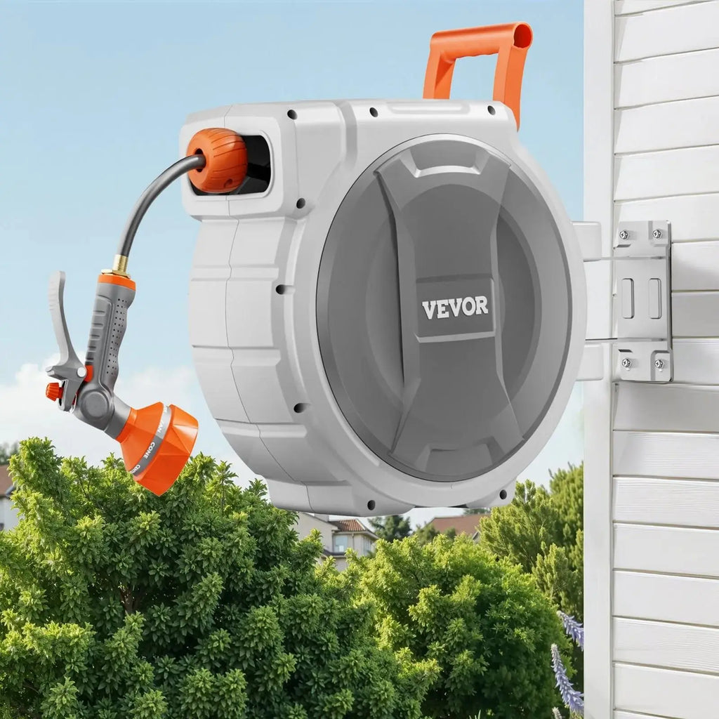[🔥SUMMER SALE💯] 100ft Wall Mounted Retractable Hose Reel 180° Swivel Slow Rewind 9-Pattern Nozzle