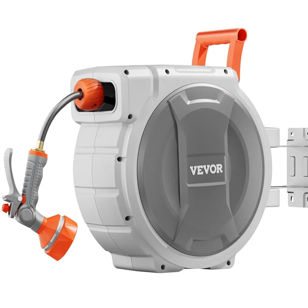 [🔥SUMMER SALE💯] 100ft Wall Mounted Retractable Hose Reel 180° Swivel Slow Rewind 9-Pattern Nozzle