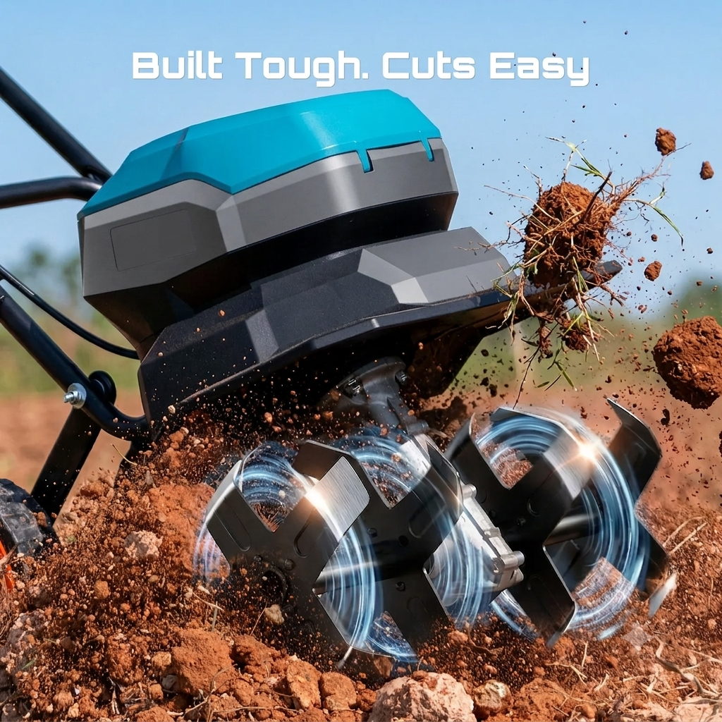 SUMMER SALE-40V Cordless Electric Tiller Cultivator,600 RPM Rototiller, 2x 5000mAh Batteries,18" Depth 12" Width